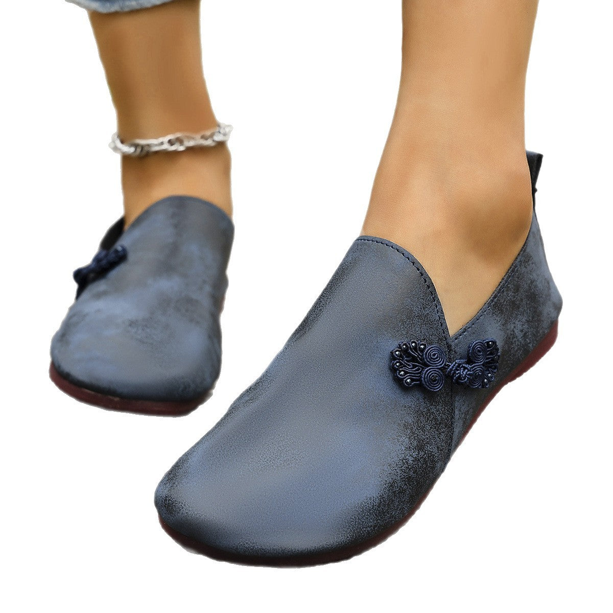 New Slippers Retro Buckle Closed-toe Slippers Women