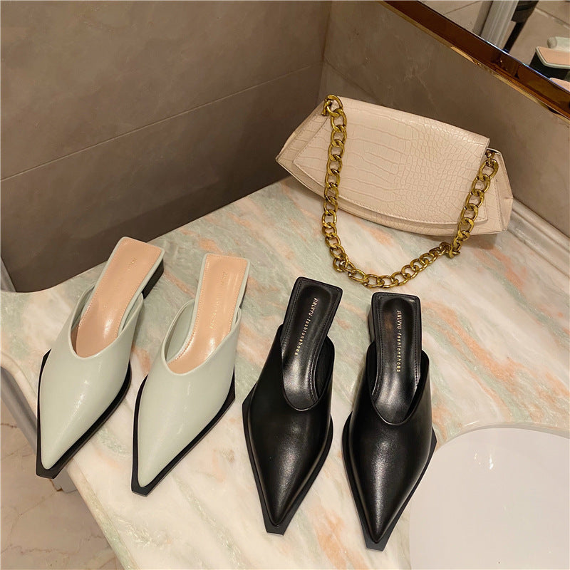 Pointed Half Drag Versatile Lazy Thick Heel Set Foot Women'S Wear Professional Women'S Shoes
