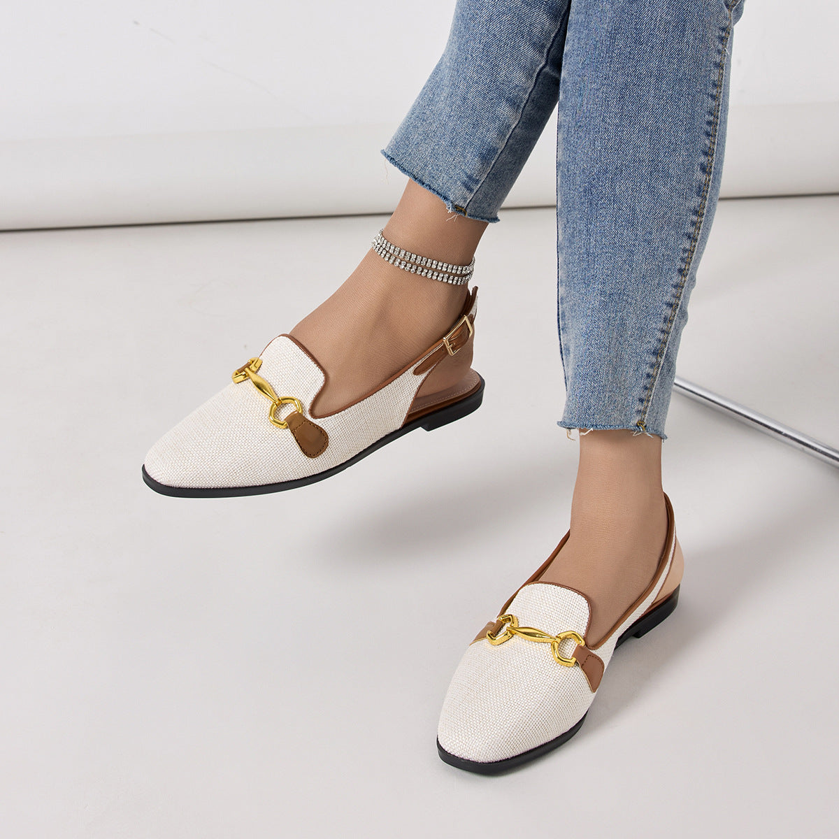 Closed Toe Half Slippers Women's Chunky Heel Low Heel Sandals