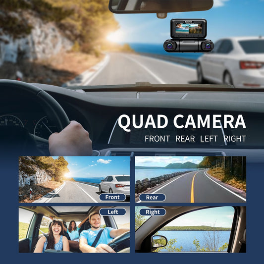 360-Degree Quad Dash Cam – Wide-Angle Vehicle Camera System
