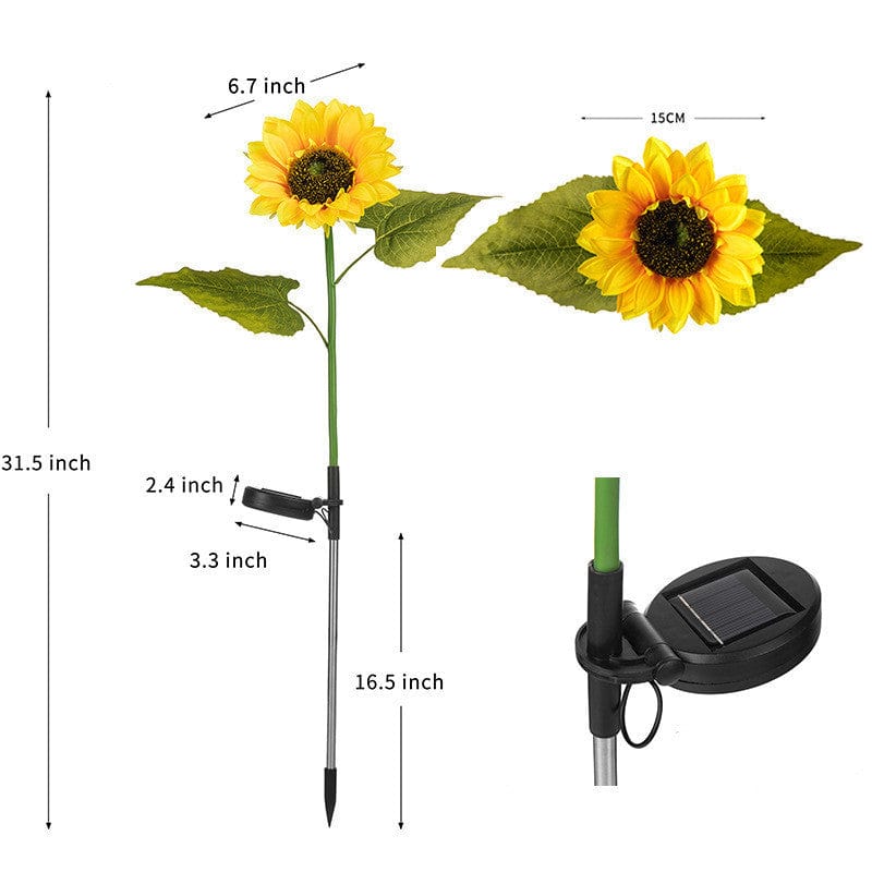 Solar Led Sunflower Three Head Lawn Garden Decorative Lamp