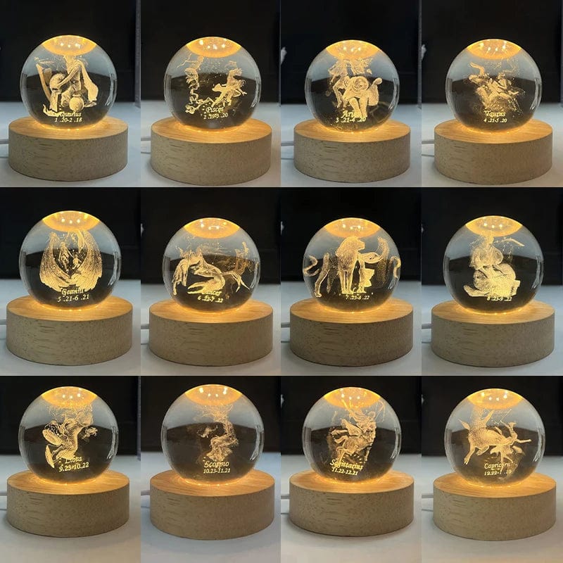 3D Laser Engraving Crystal Ball 12 Constellations Decorative Birthstone