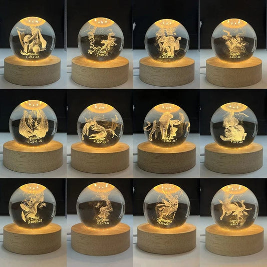 3D Laser Engraving Crystal Ball 12 Constellations Decorative Birthstone