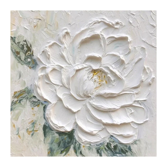 Cream Wind White Peony Flower Thick Texture Hand Drawn Oil Painting Hanging Painting
