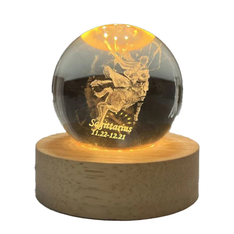 3D laser engraved Sagittarius zodiac sign crystal ball