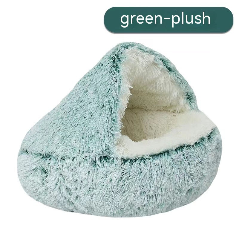 Semi-Closed Velvet Pet Bed – Cozy Cave for Cats & Dogs | All Weather