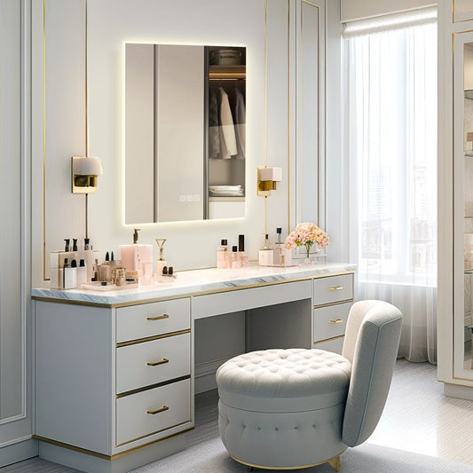 Wall-mounted mirror with LED lighting and Defog technology