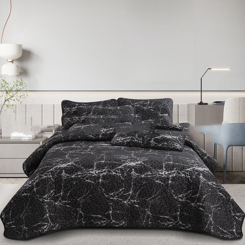 Black marble patterned Soft quilted bedspread for comfort