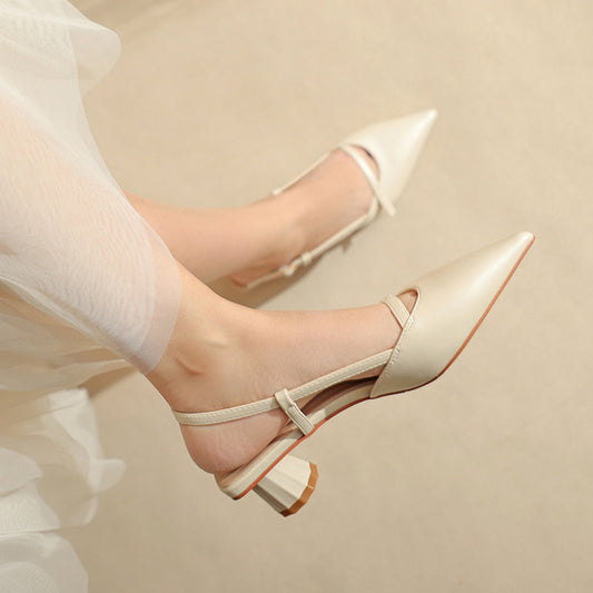 Women's Chunky Heel Low Heel Pointed Leather Stitching Fashion Sandals