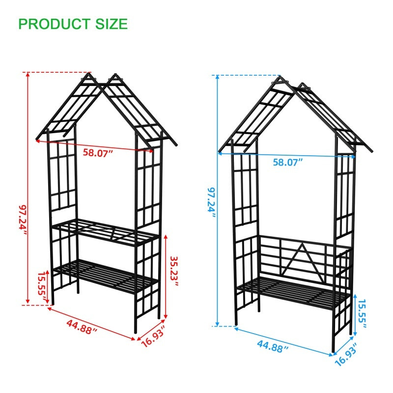 Dimensions of a metal garden arch with clear measurements