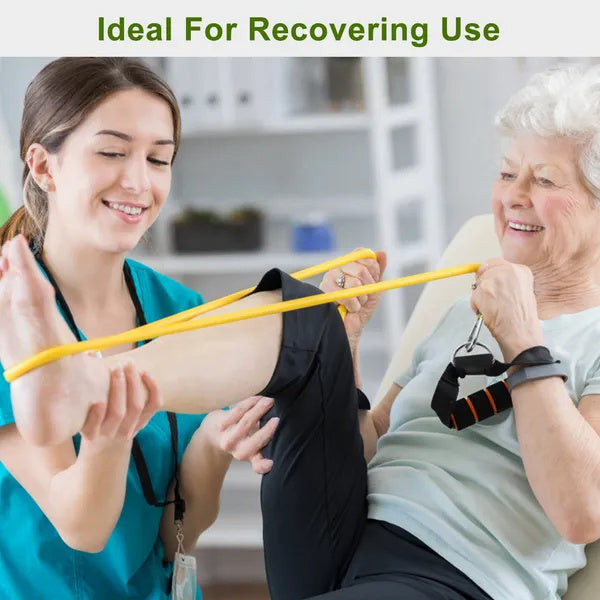 Senior women Toning  legs with resistance bands