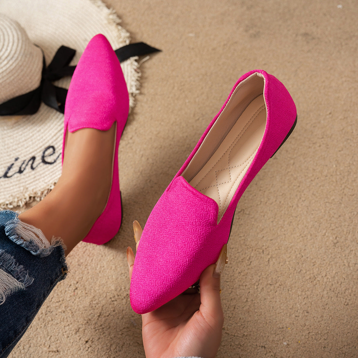 Printed Shallow Mouth Pointed Flat Large Size Women's Shoes