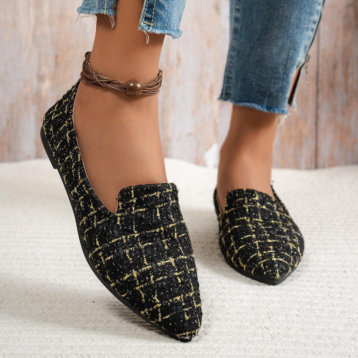 Printed Shallow Mouth Pointed Flat Large Size Women's Shoes