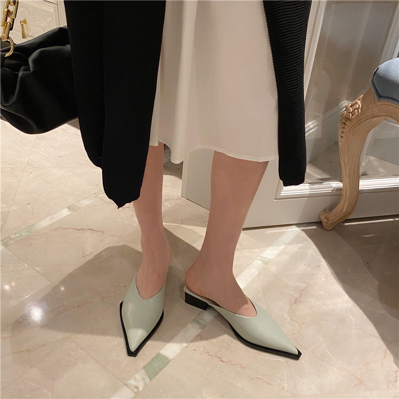 Pointed Half Drag Versatile Lazy Thick Heel Set Foot Women'S Wear Professional Women'S Shoes