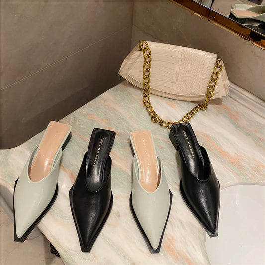 Pointed Half Drag Versatile Lazy Thick Heel Set Foot Women'S Wear Professional Women'S Shoes