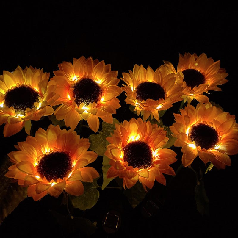 Solar Led Sunflower Three Head Lawn Garden Decorative Lamp