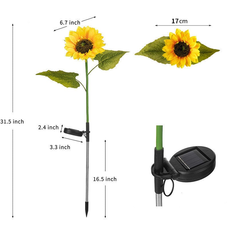 Solar Led Sunflower Three Head Lawn Garden Decorative Lamp