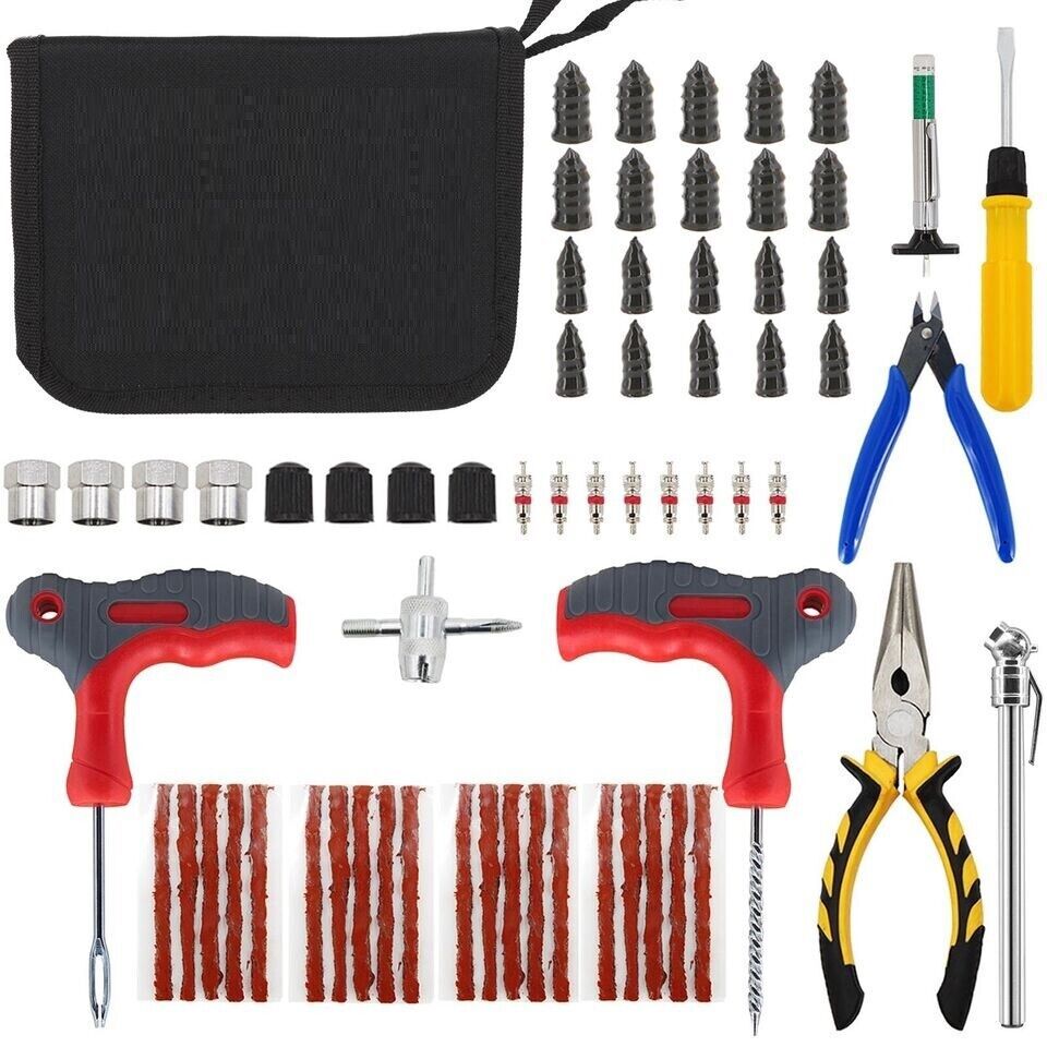 65PCS TYRE PUNCTURE REPAIR TOOL KIT MOTORCYCLE CAR VAN EMERGENCY TUBELESS TIRE
