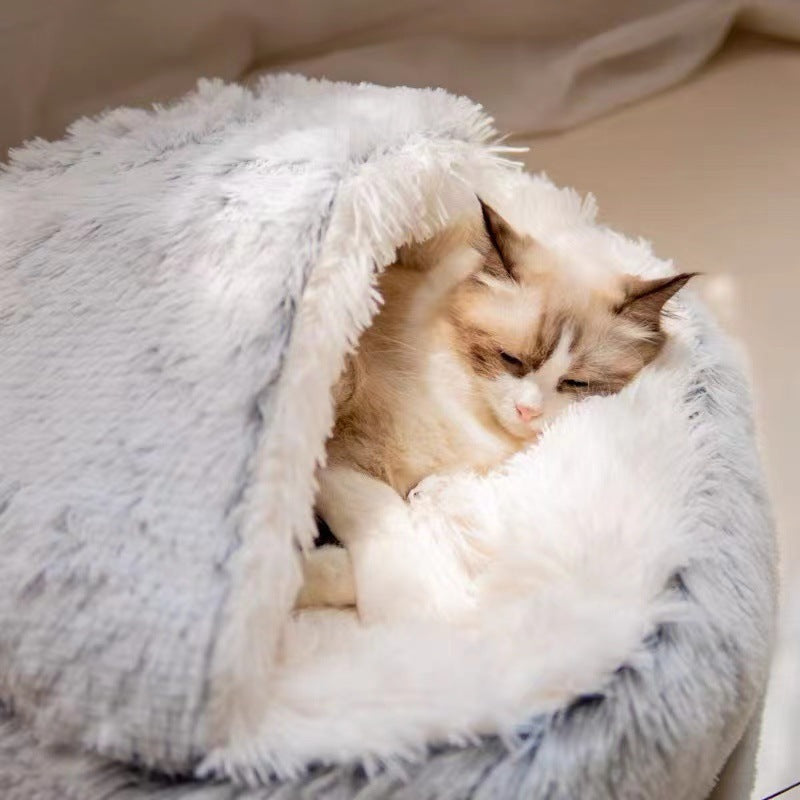 Semi-Closed Velvet Pet Bed – Cozy Cave for Cats & Dogs | All Weather