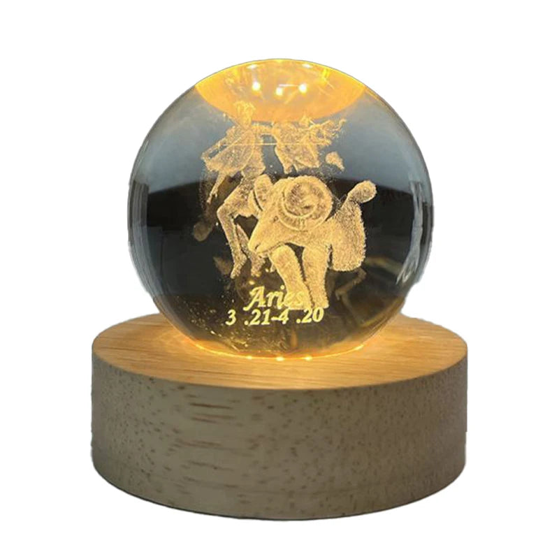 3D laser engraved crystal ball Aries  zodiac sign 