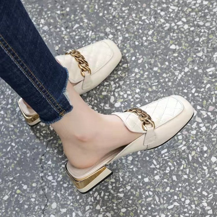 Women's Spring And Summer New Women's Shoes Mid Heel Toe Box Slippers