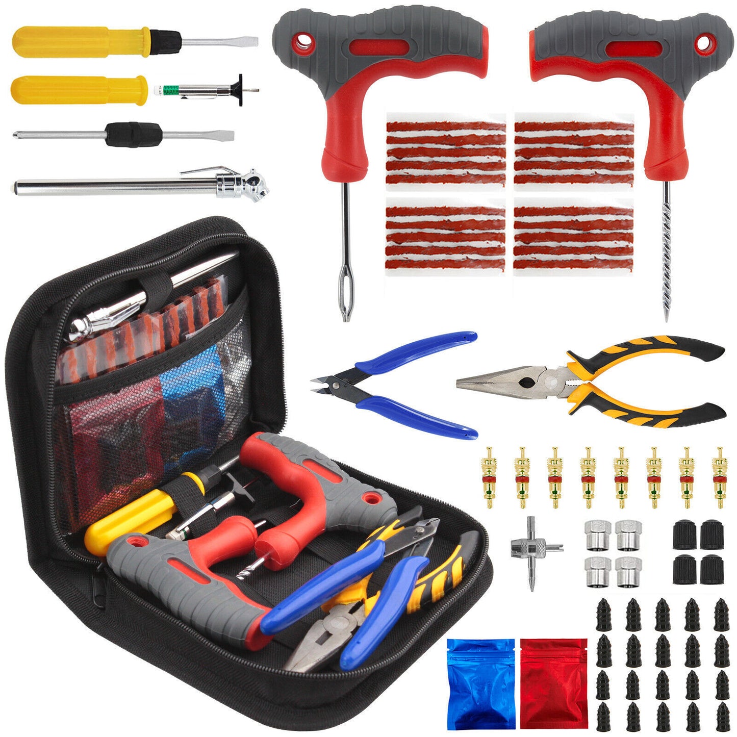 65PCS TYRE PUNCTURE REPAIR TOOL KIT MOTORCYCLE CAR VAN EMERGENCY TUBELESS TIRE
