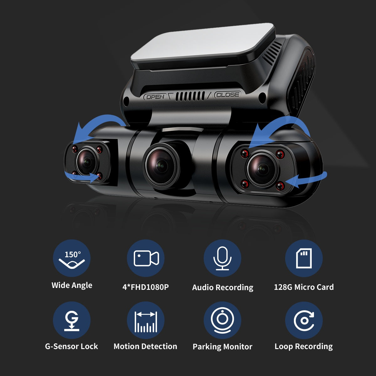 360-Degree Quad Dash Cam – Wide-Angle Vehicle Camera System