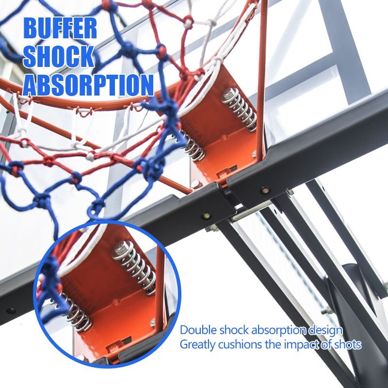 a
portable basketball hoop with buffer shock absorption