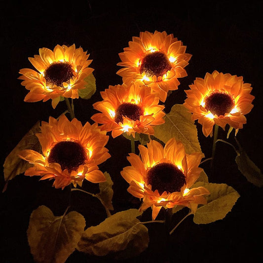 Solar Led Sunflower Three Head Lawn Garden Decorative Lamp