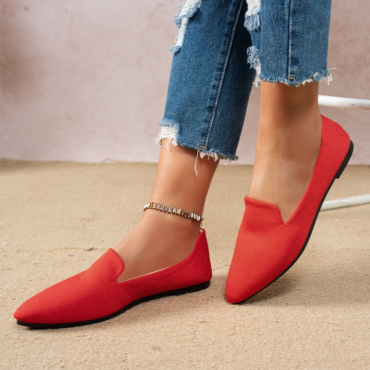 Printed Shallow Mouth Pointed Flat Large Size Women's Shoes