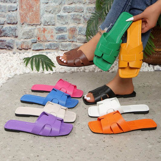 Solid Color Lightweight Flat Slippers Women's Outdoor Beach Sandals