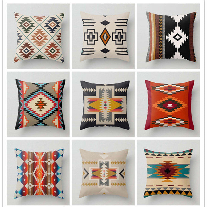 Premium Geometric Pattern Cotton And Linen Pillow Case Set