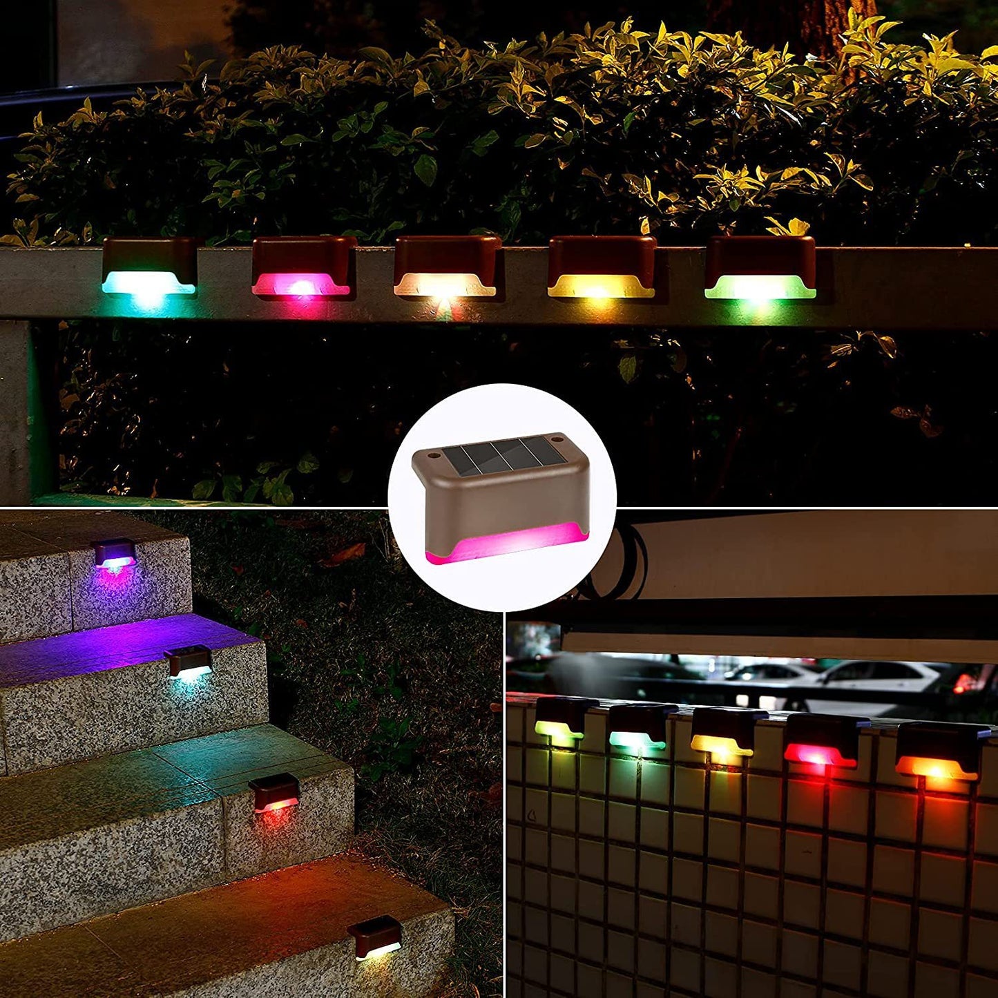 Solar-powered lights for outdoor stairs and steps multicoloured 