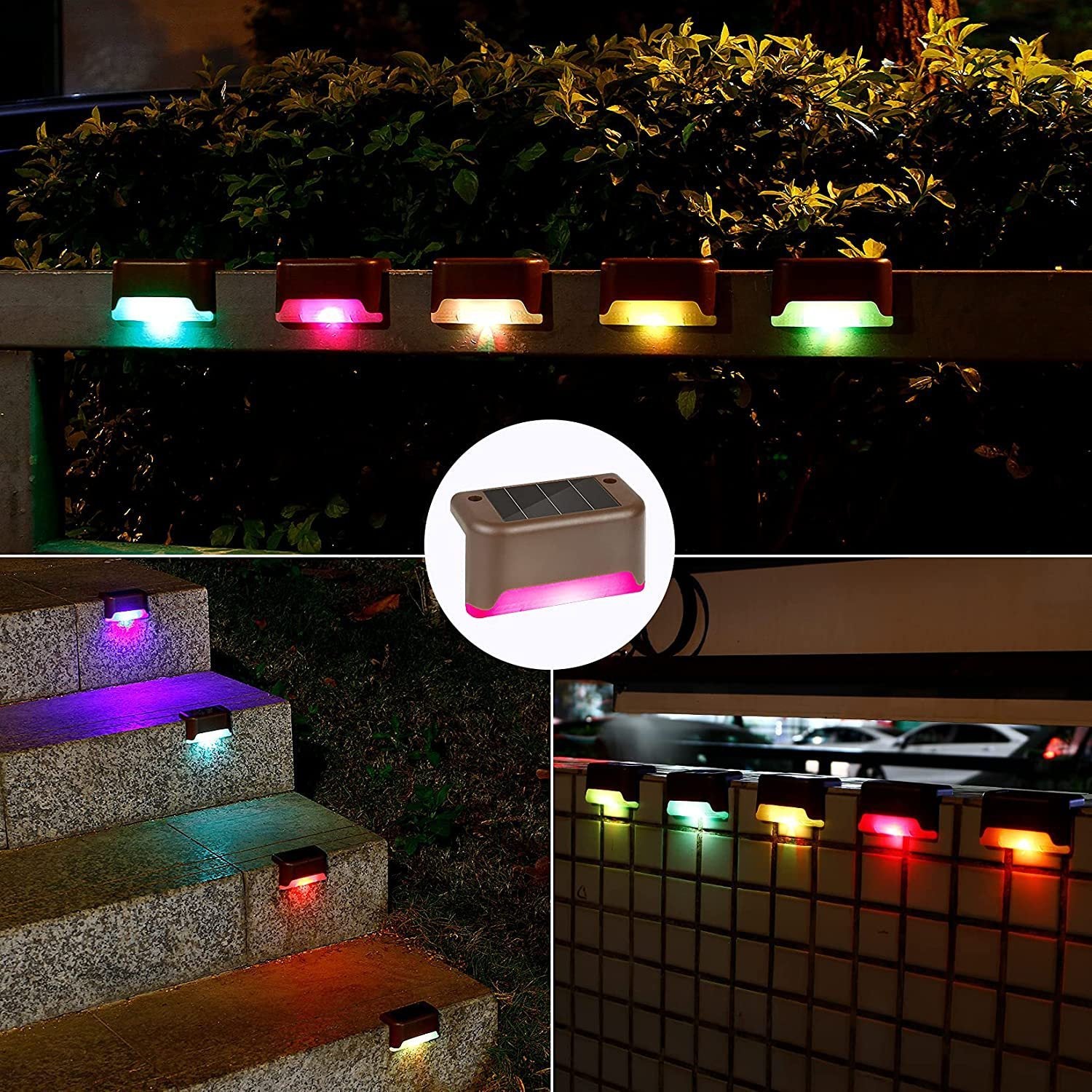 Solar-powered lights for outdoor stairs and steps multicoloured 